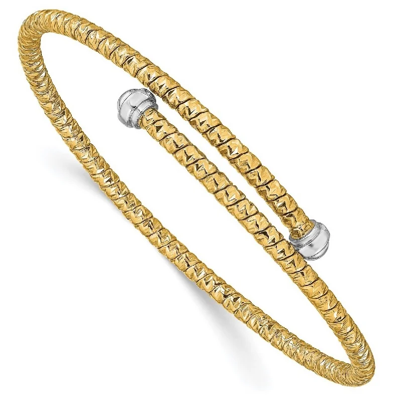 Petal carved bangles-Curata 3mm 14k Two tone Gold Polished Sparkle Cut Flexible Cuff Stackable Bangle Bracelet