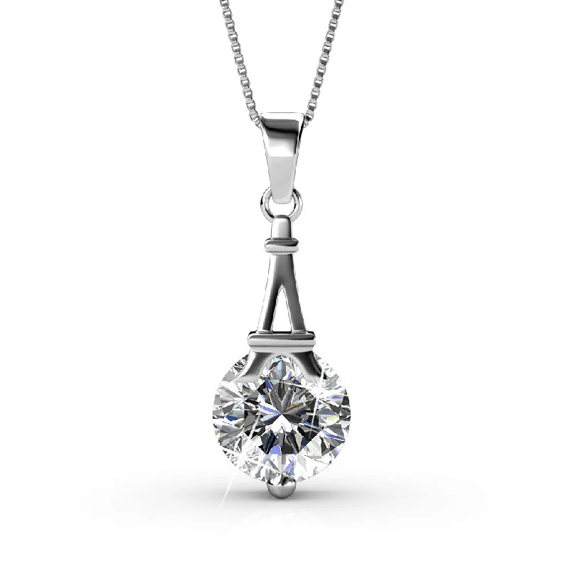 Bow knot necklaces-Isla 18k White Gold Plated Pendant Necklace with Round Swarovski Crystal