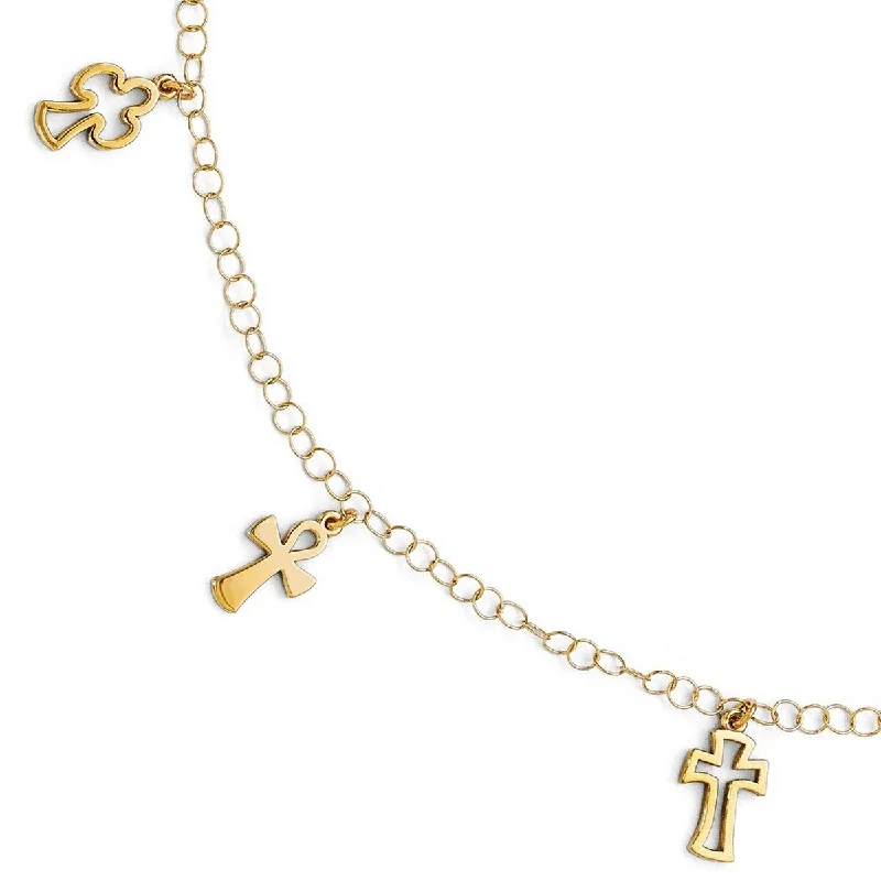 Tide shape bangles-Curata 14k Yellow Gold Polished Religious Faith Cross Bracelet 7.5 Inch