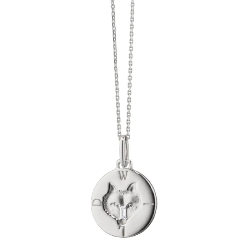 Oval gem necklaces-Monica Rich Kosann "Wild" Wolf Silver Itaglio Charm Pendant Necklace