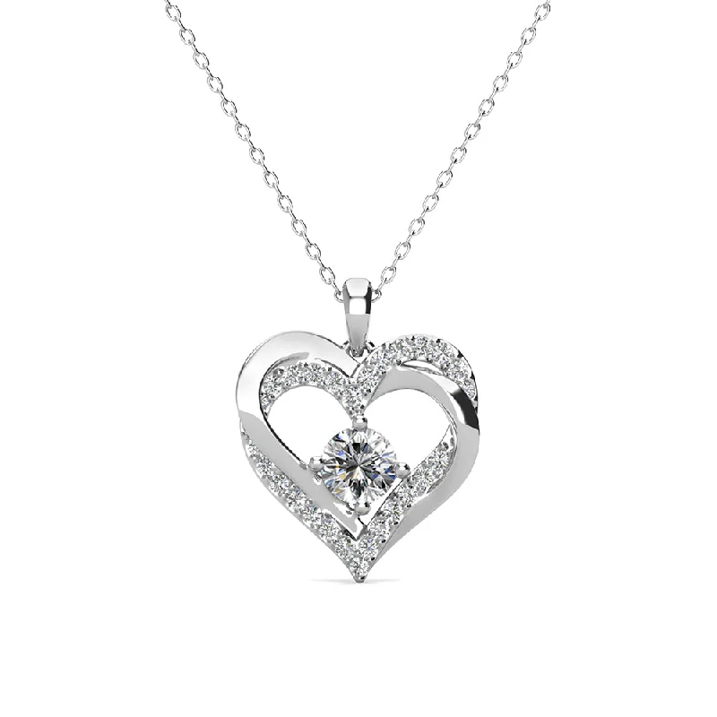 Secure clasp necklaces-Forever April Birthstone 18k White Gold Plated Silver Double Heart Diamond  Necklace with Swarovski Crystals