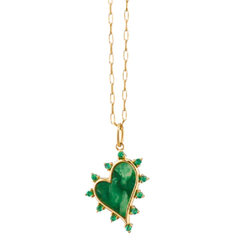 Thin enamel necklaces-Monica Rich Kosann 18k Gold Aventurine Heart Necklace with Emeralds