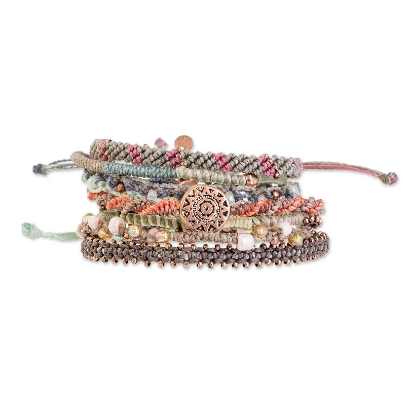 Rustic lock bangles-NOVICA Boho Histories, Glass beaded macrame bracelets (set of 7)