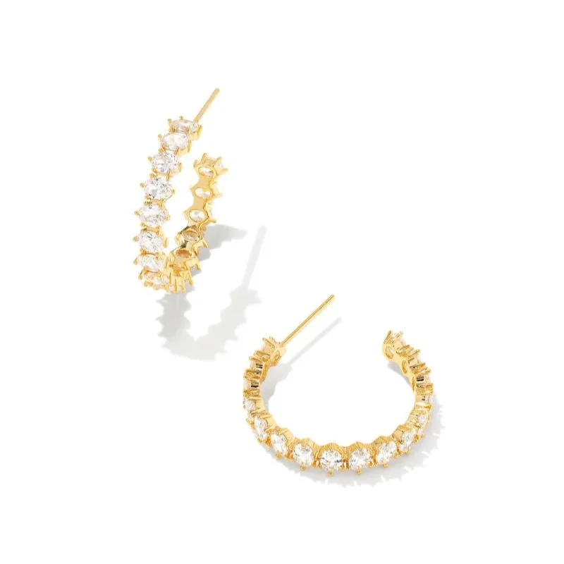 Vibrant enamel earrings-Kendra Scott | Cailin Gold Crystal Hoop Earrings in White Crystal