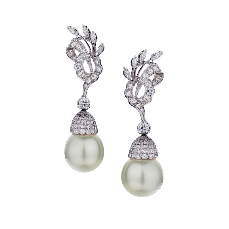 Polished art earrings-DIAMOND & PEARL DROP EARRINGS