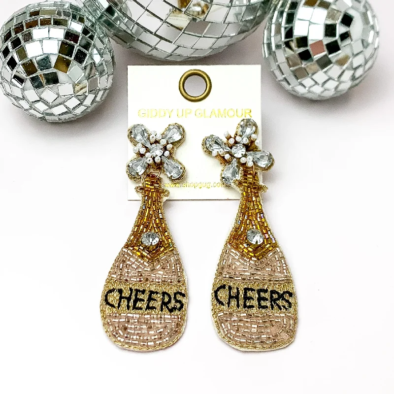 Lapis drop earrings-Cheers to These Beaded and Jeweled Champagne Bottle Earrings