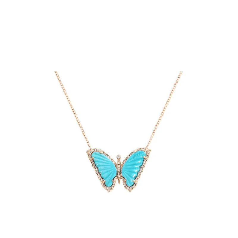 Owl charm necklaces-14k Rose Gold Diamond Pave & Turquoise Butterfly Necklace