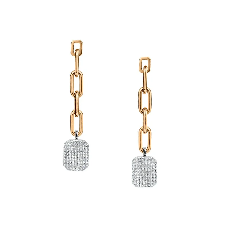 Art deco earrings-DIAMOND DROP CHAIN LINK EARRINGS