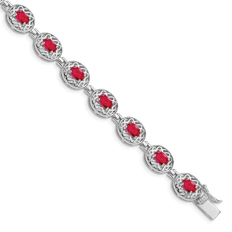 Braided silk bangles-Curata 925 Sterling Silver Polished Box Catch Closure Ruby Bracelet 7 Inch Box Clasp