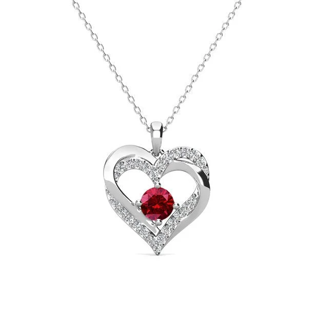 Petite gem necklaces-Forever January 18k White Gold Plated Garnet Birthstone Double Heart Necklace with Swarovski Crystals