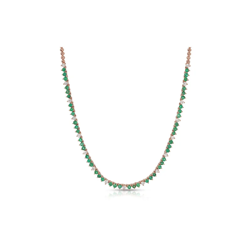 Silk fringe necklaces-14K Rose Gold Emerald and Diamond Necklace