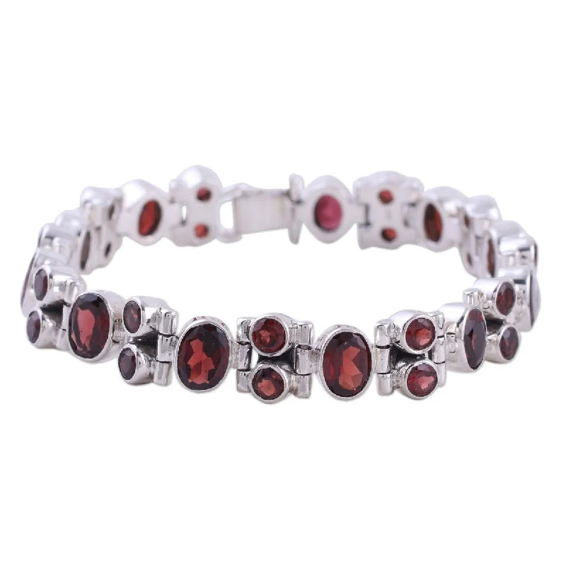 Baroque pearl bangles-NOVICA Sweet Glam, Garnet link bracelet