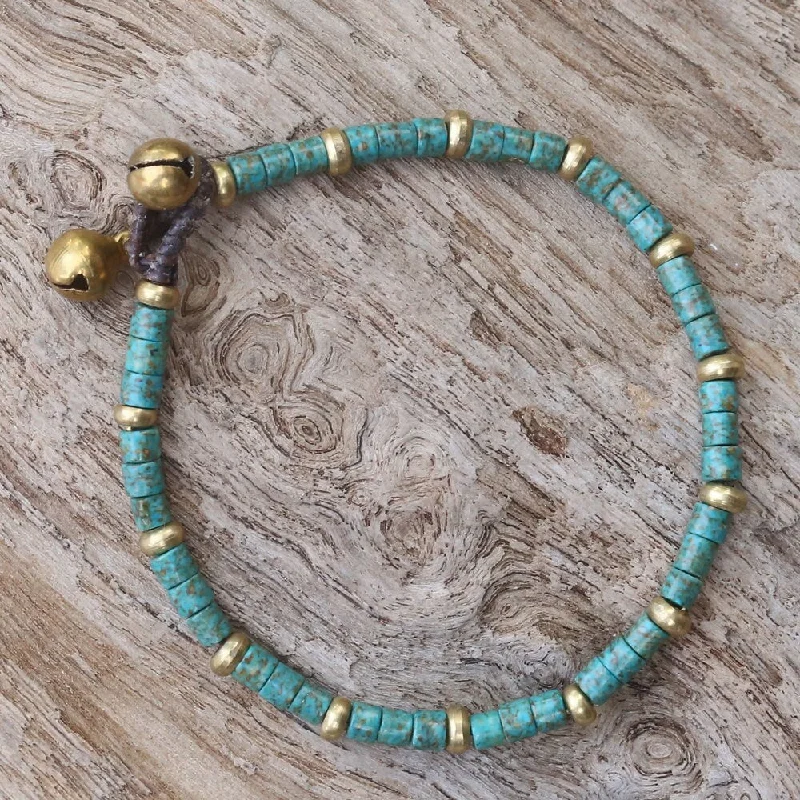 Vintage flair bangles-Handmade Brass 'Temple of Love' Turquoise Bracelet (Thailand)