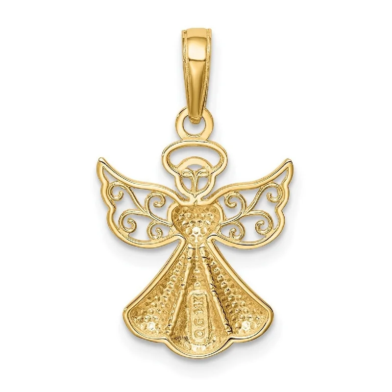 Silk thread necklaces-Curata 14k Yellow Gold 18" Textured Guardian Angel with Heart Pendant Necklace