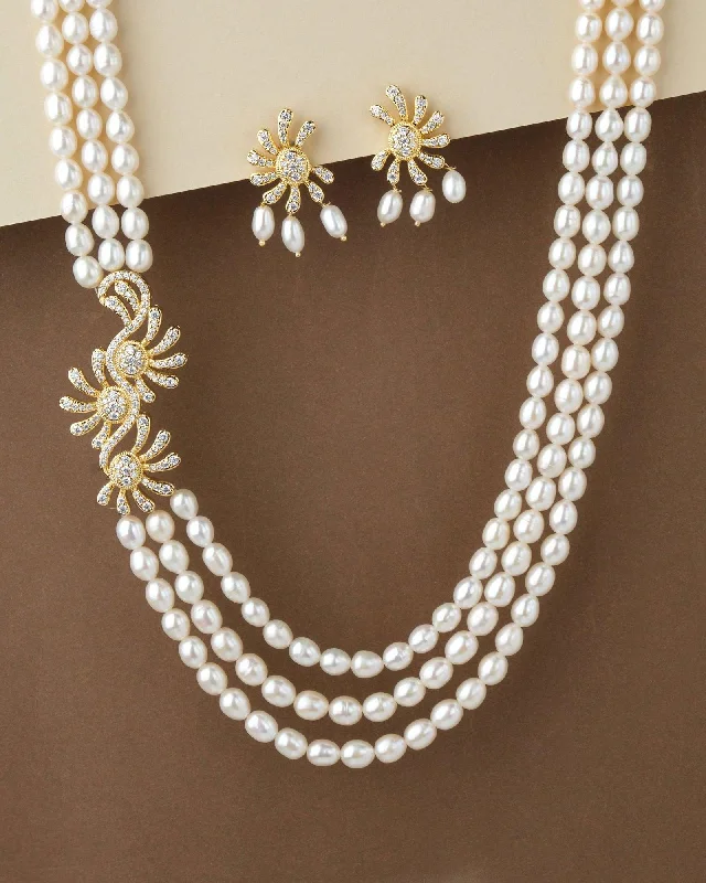 Wide bib necklaces-Elegant Real Pearl Necklace Set S23554