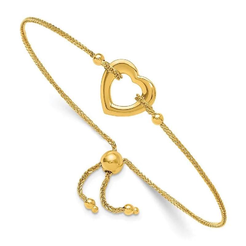 Topaz bead bangles-Curata 14k Yellow Gold Love Heart Adjustable Bracelet