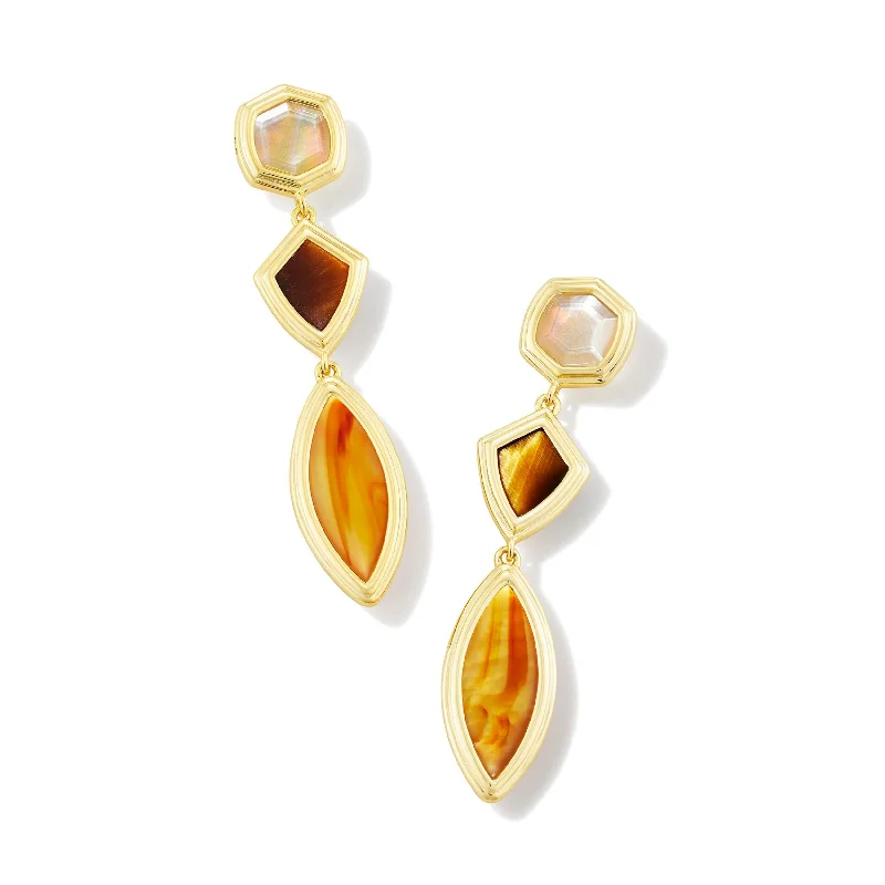 Polished disc earrings-Kendra Scott | Monica Gold Linear Earrings in Brown Mix