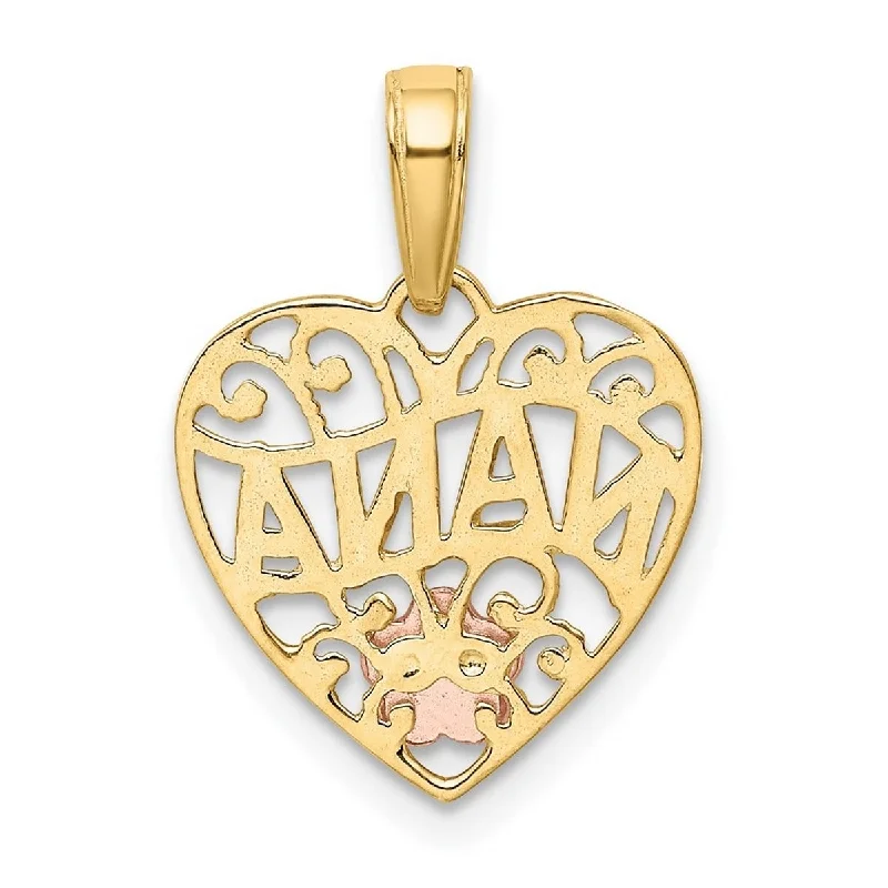 Coiled cord necklaces-Curata 14k Two Tone Gold 18" Filigree Nana Heart Pendant Necklace - 21.3x14.8mm