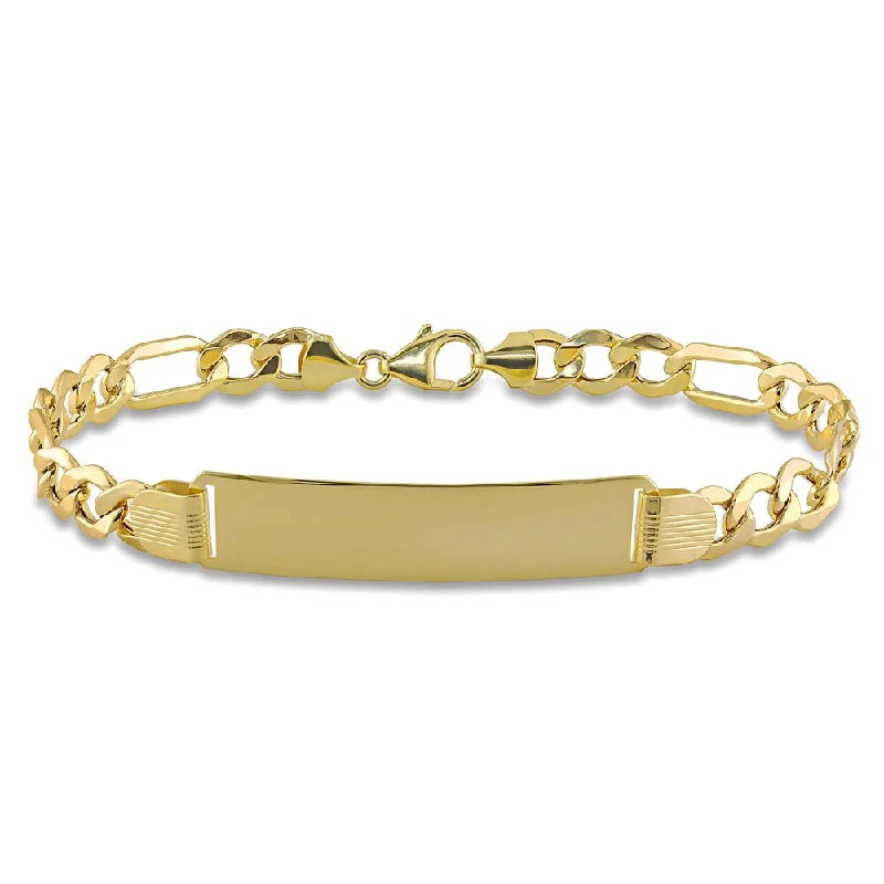 Tide shape bangles-Miadora Men's Engravable Figaro-Style Link ID Bracelet in 10k Yellow Gold