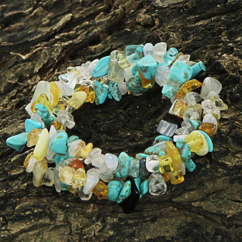 Fiber wrap bangles-Handmade Set of 3 Multi-gemstone 'Ocean Trio' Bracelets (Brazil)