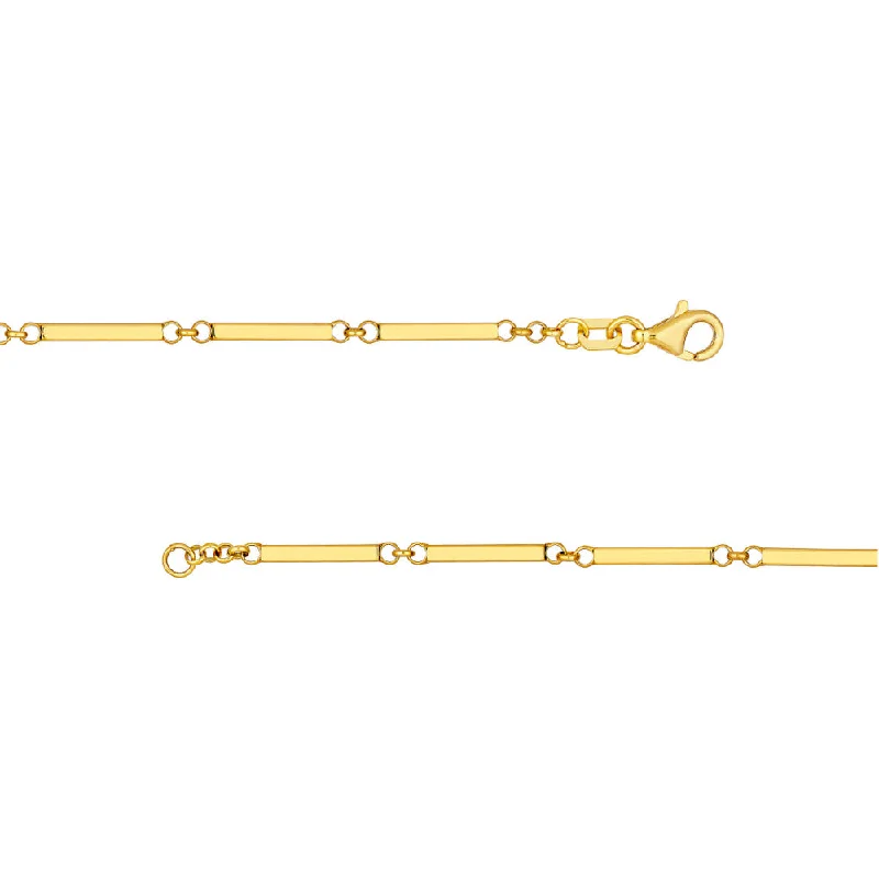 Fine bead necklaces-14k Gold Rectangle Bar Station Chain Necklace