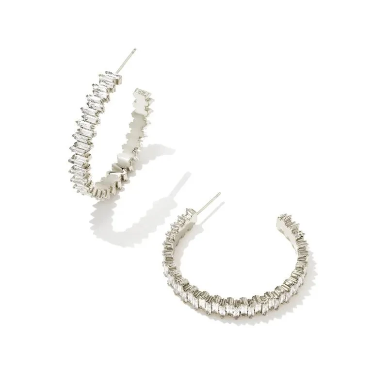 Vine hoop earrings-Kendra Scott | Juliette Silver Hoop Earrings in White Crystal