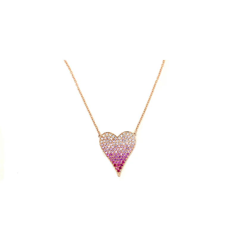 Daisy motif necklaces-14k Rose Gold Multi Color Pink Sapphire Ombré Heart Necklace