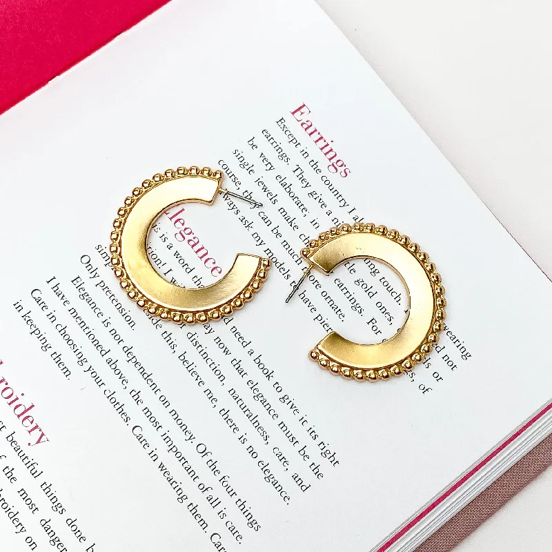 Birch wood earrings-Gold Tone Hoop Earrings with a Beaded Edge