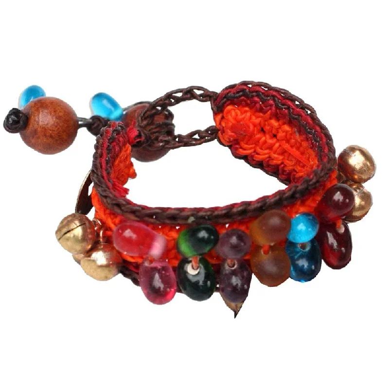 Cord edge bangles-NOVICA Handmade Bold Orange Fortune Crocheted Wristband Bracelets (Thailand)