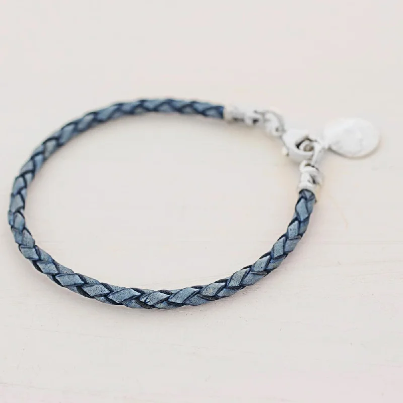 Wide cuff bangles-Silver Leather 'Walk of Life in Blue' Bracelet - 7'6" x 9'6"