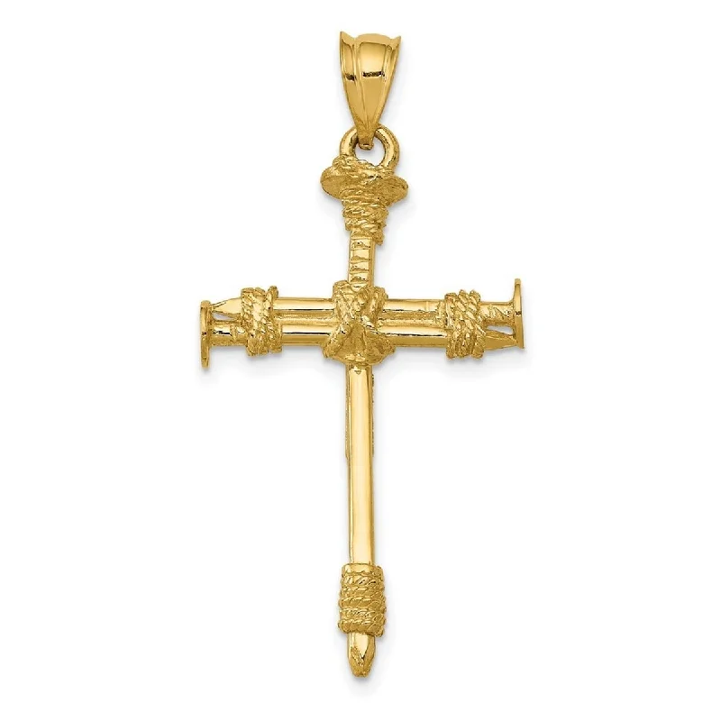 Retro deco necklaces-Curata 14k Yellow Gold 18" 19.1x39.1mm Solid Polished and satin Nail Cross Necklace