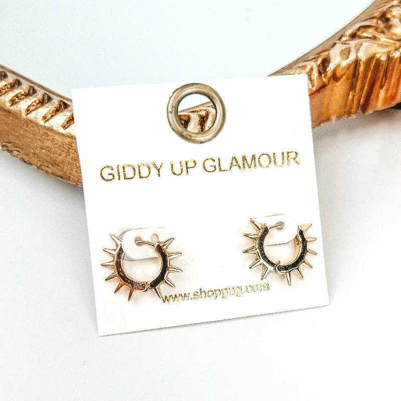 Tiered drop earrings-Mini Sunburst Hoop Huggie Earrings in Gold Tone