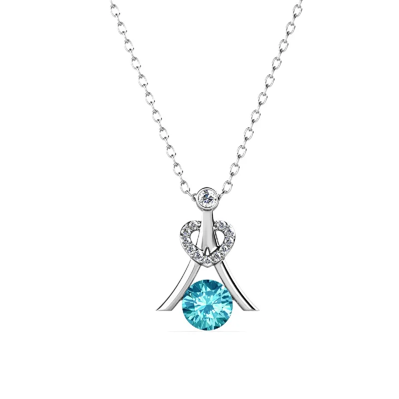 Dual birthstone necklaces-Serenity March Birthstone Aquamarine Necklace 18k White Gold Plated Silver Necklace with Round Cut Swarovski Crystals