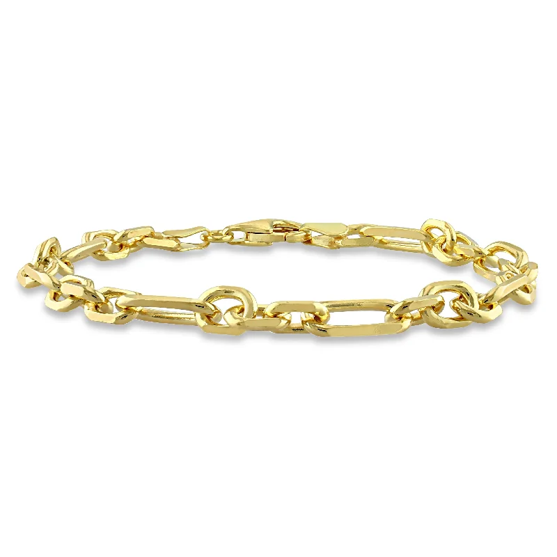 Cord edge bangles-Miadora 18kt Yellow Gold Plated Sterling Silver Diamond Cut Figaro Men's Bracelet