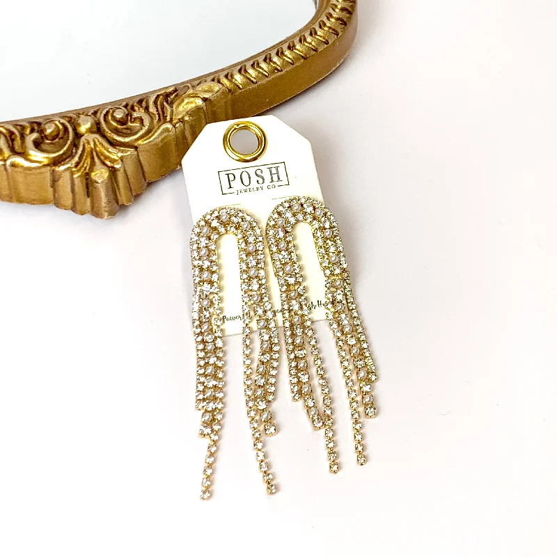 Vine hoop earrings-Posh By Pink Panache | Arched Fringe Earrings with Pearl Accents in Gold Tone