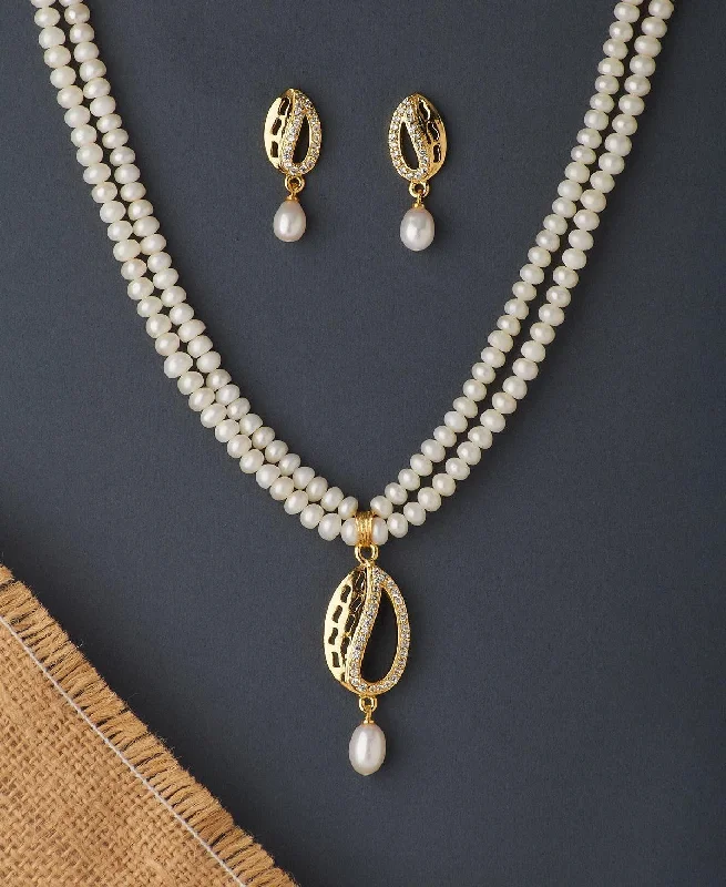 Aged bronze necklaces-Elegant Real Pearl Necklace Set