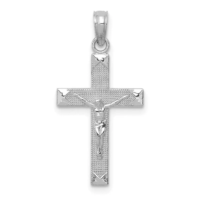 Raw woven necklaces-Curata 14k White Gold 18" Small Beaded Crucifix Cross Necklace (13mm x 26mm)