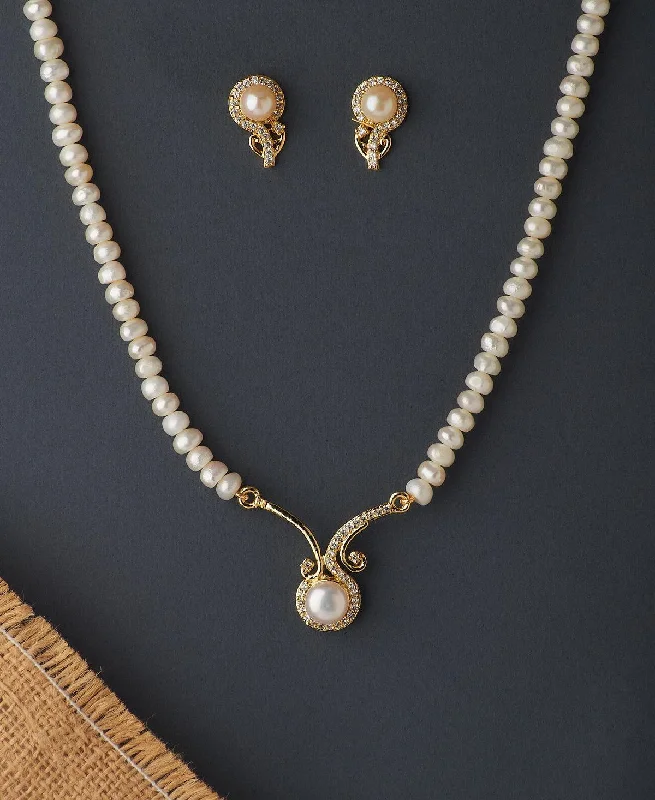 Alloy metal necklaces-Elegant Real Pearl Necklace Set