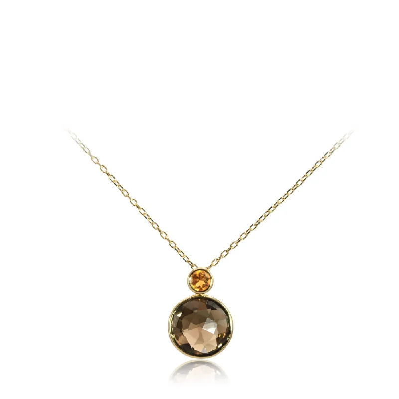 Polished disc necklaces-14k Smokey Quartz & Citrine Pendant Necklace