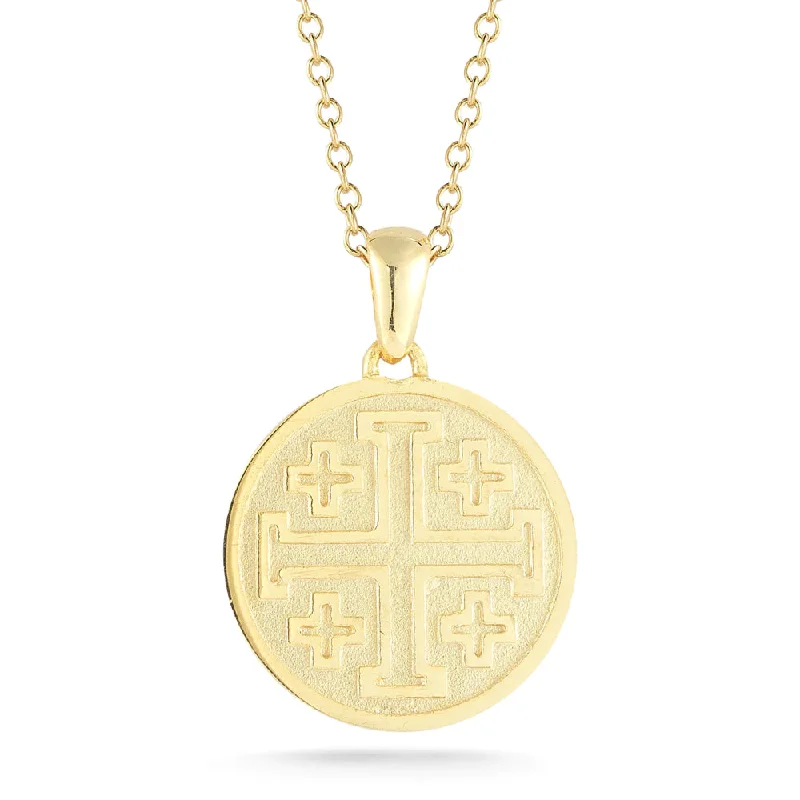 Wave pattern necklaces-14k Gold Matte-Finish Jerusalem Cross Necklace