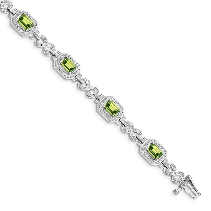 Tide pattern bangles-Curata 925 Sterling Silver Polished Lobster Claw Closure Peridot Bracelet