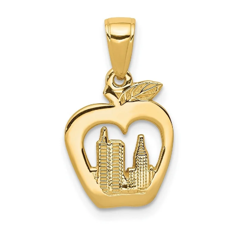 Regency style necklaces-Curata 14k Yellow Gold Flat 18" New York Skyline In Apple Pendant Necklace