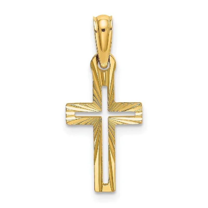 Silk fringe necklaces-Curata 14k Yellow Gold Mini Diamond Cut Cut-out Cross Necklace 12mm x 22mm