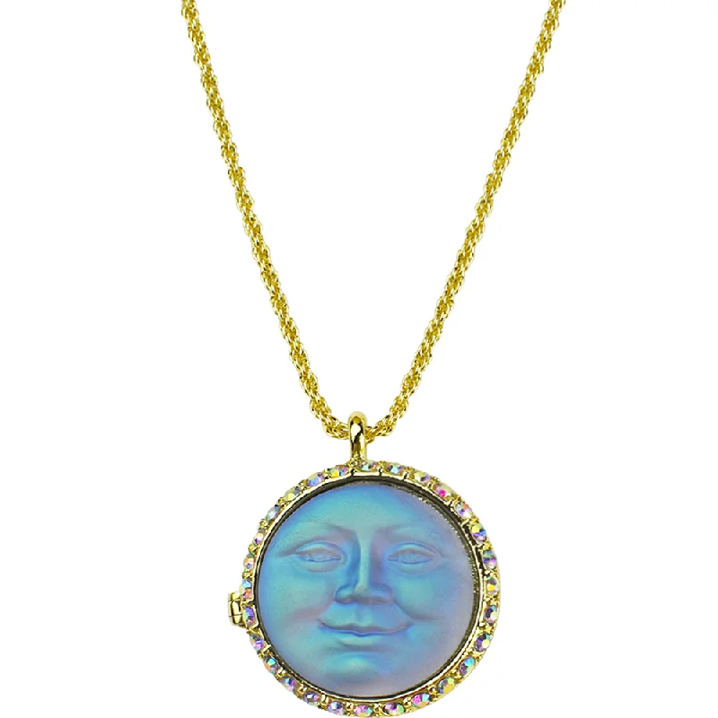 Pure stone necklaces-Love Never Dies Glass Seaview Moon Locket Necklace (Goldtone/Tanzanite AB)