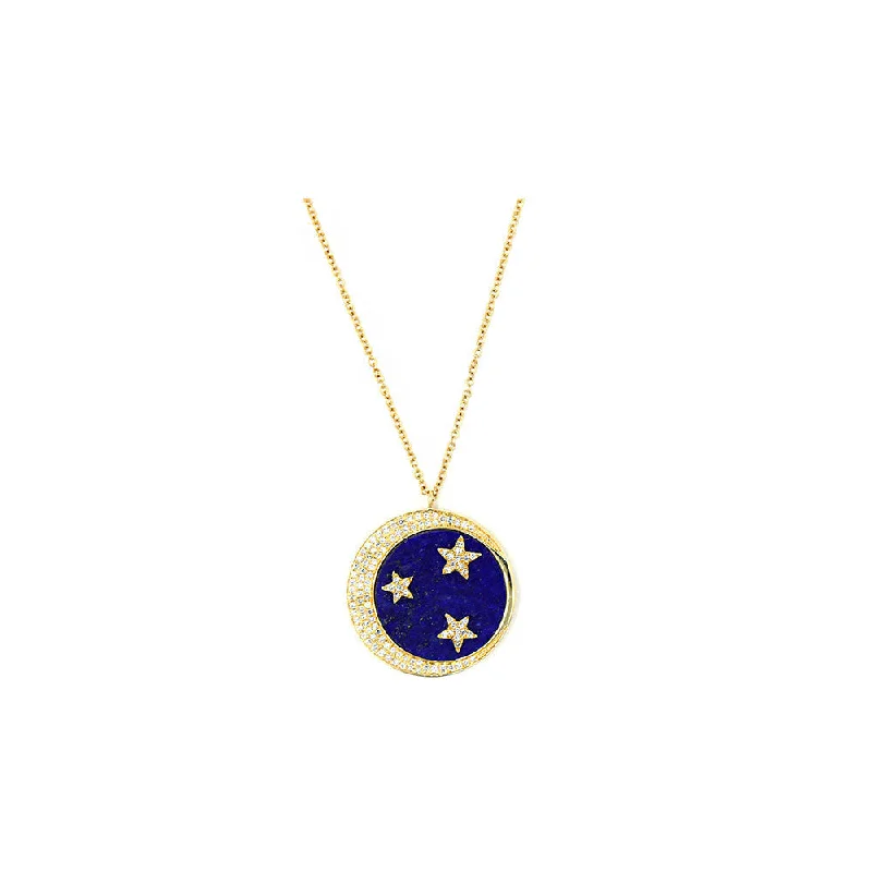 Twist clasp necklaces-14k Yellow Gold Diamond and Lapis Moon and Star Necklace