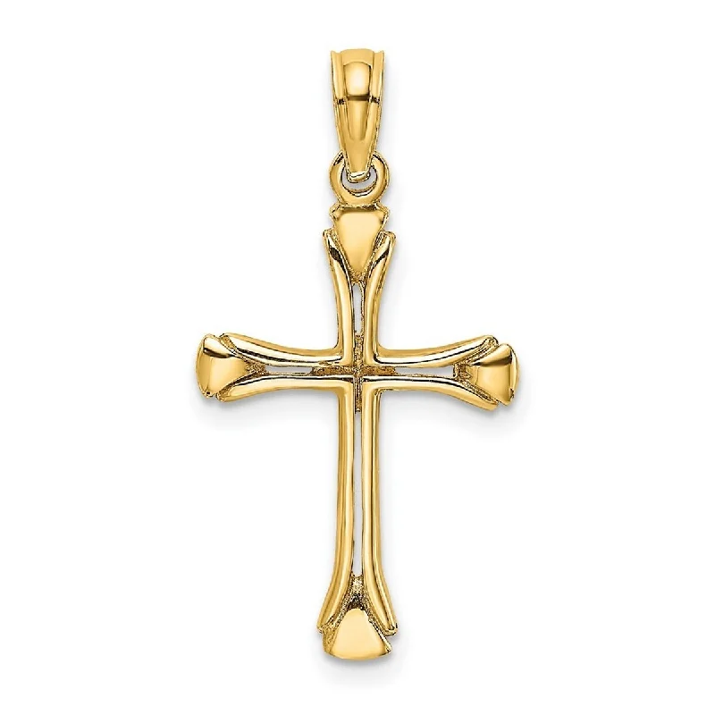 Bright crystal necklaces-Curata 14k Yellow Gold Triangle-tip Polished Cut-out Cross Necklace 16mm x 24.5mm