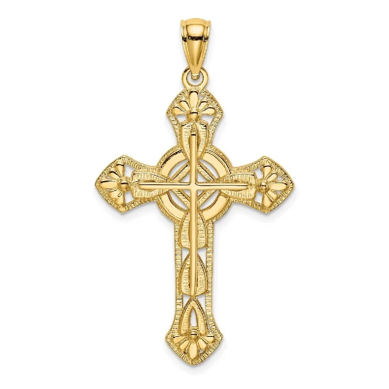 Secure clasp necklaces-Curata 14k Yellow Gold Large Floral Textured Cross Necklace 22mm x 33mm