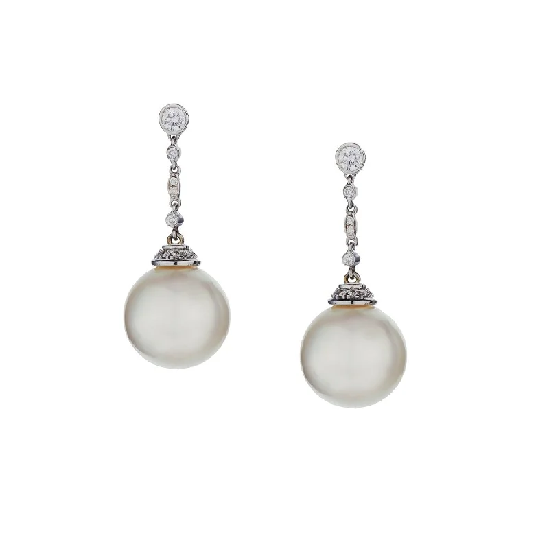 Rustic flair earrings-DIAMOND PEARL DROP EARRINGS