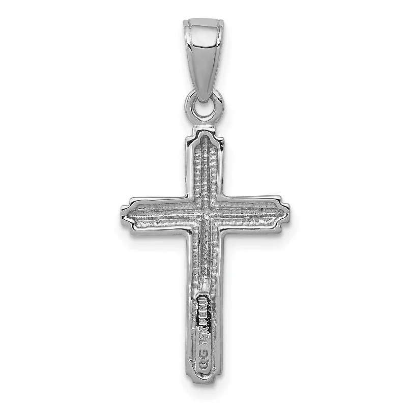 Bead braid necklaces-Curata 14k White Gold 18" Striped Border Religious Faith Cross Necklace - 12x20mm