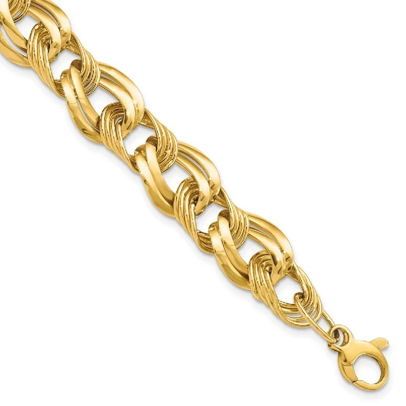 Flex cord bangles-Curata 14k Yellow Gold Fancy Polished Fancy Link Bracelet 8 Inch